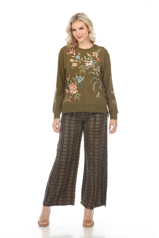 Johnny Was Biya Check Embroidered Wide Leg Pants Boho Chic B68124