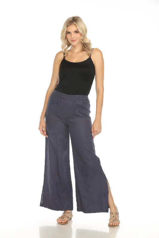 Johnny Was Calme Blue Linen Pull-On Pants with Slits O61072 Boho Chic