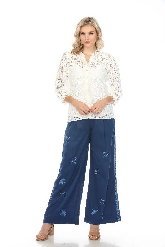 Johnny Was JWLA Linen Embroidered Palazzo Pants Boho Chic J69324