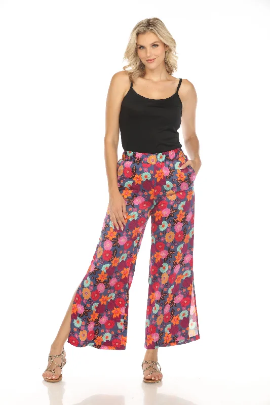 Johnny Was Workshop Floral Silk Side Slit Wide Leg Pants W69823 Boho Chic