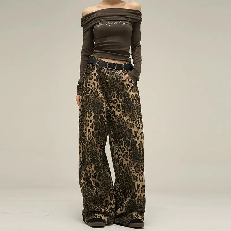 Slant Pocket Leopard Print Loose Pants