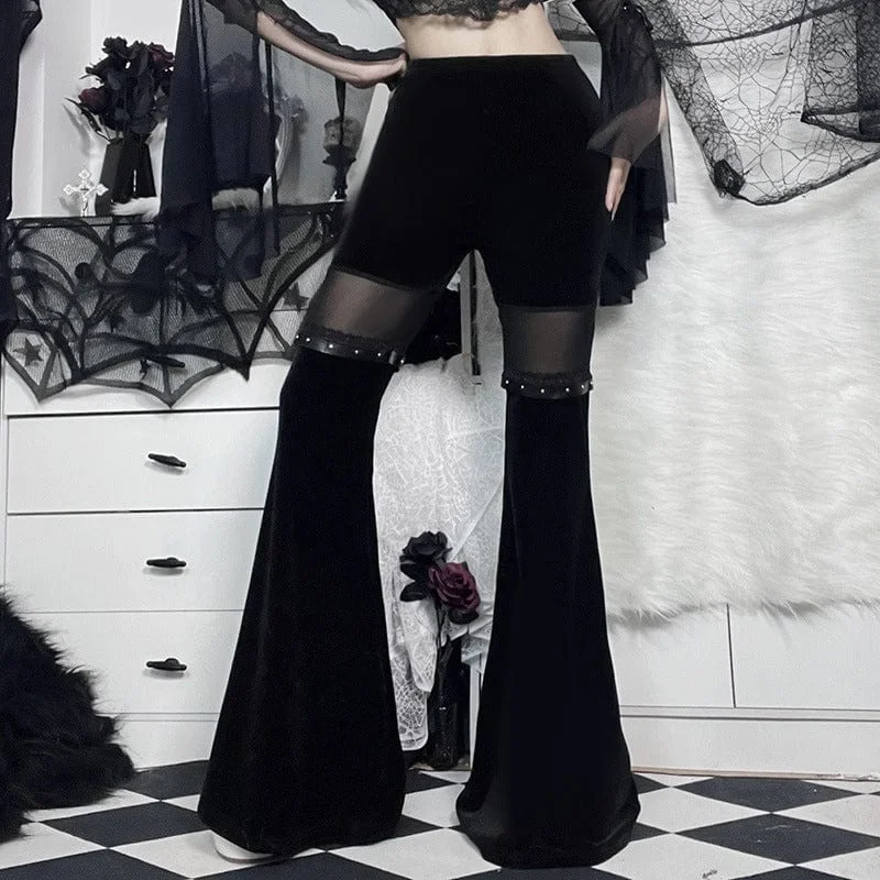 Women's Gothic Mesh Splice Velvet Flared Pants