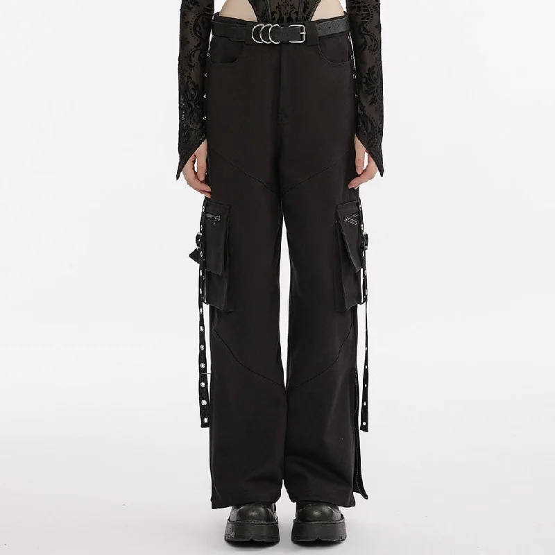 Women's Punk Big-pocket Side Slit Cargo Pants