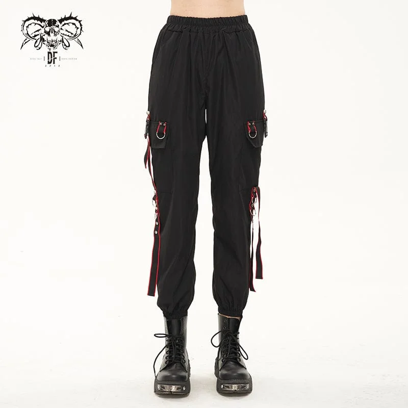 Women's Punk Double Color Big-pocket Jogger Pants