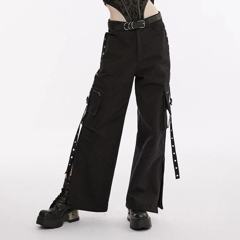 Women's Punk Multi-pocket Eyelets Straight Pants