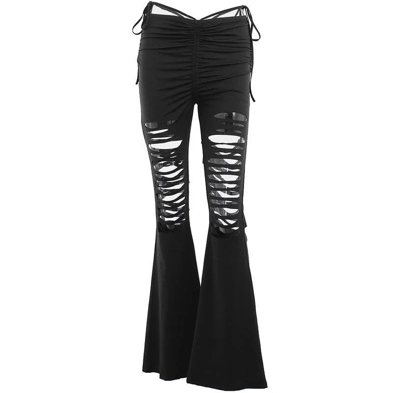 Women's Punk Ripped Drawstring Flared Pants