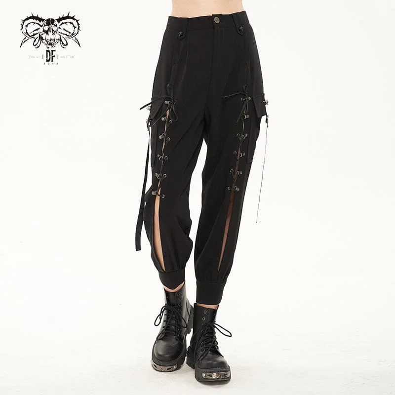 Women's Punk Strappy Big-pocket Jogger Pants