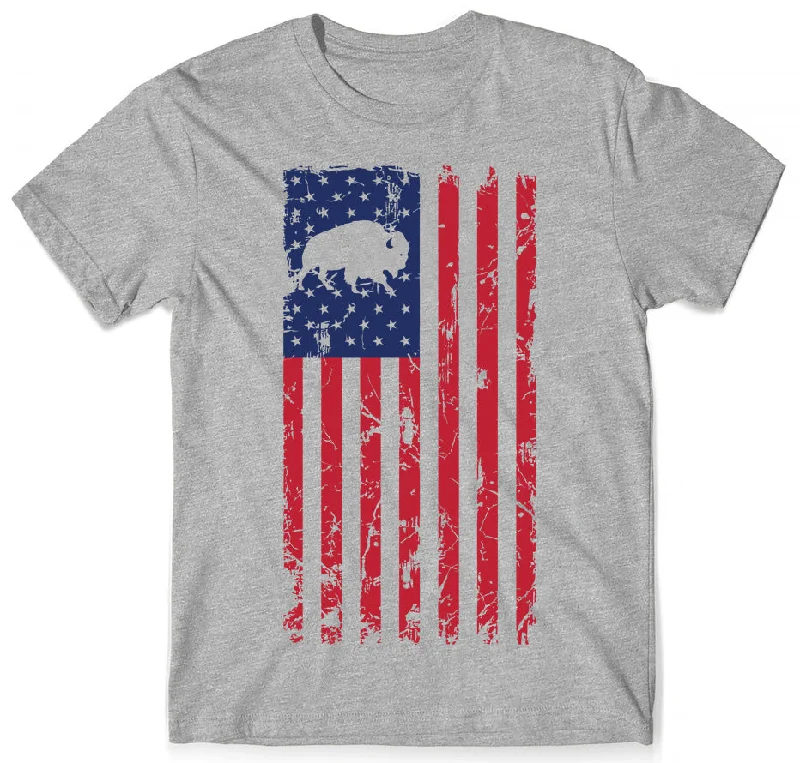 Buffalo USA Flag - GRAY - Adult T-shirt