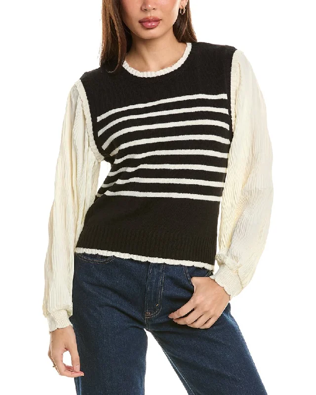 Bobeau Mixed Media Wool-Blend Sweater