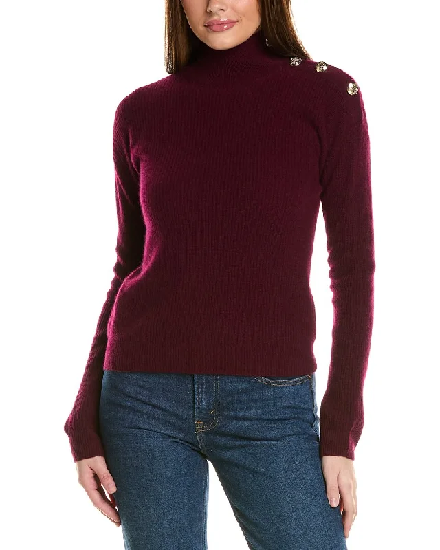 Bruno Magli Rib Button Shoulder Mock Nek Cashmere Sweater