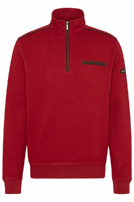 Bugatti Quarter Zip Sweat Top Red