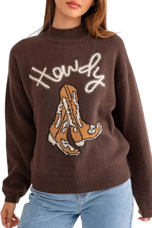 Howdy Boot Mock Neck Sweater In Coffee