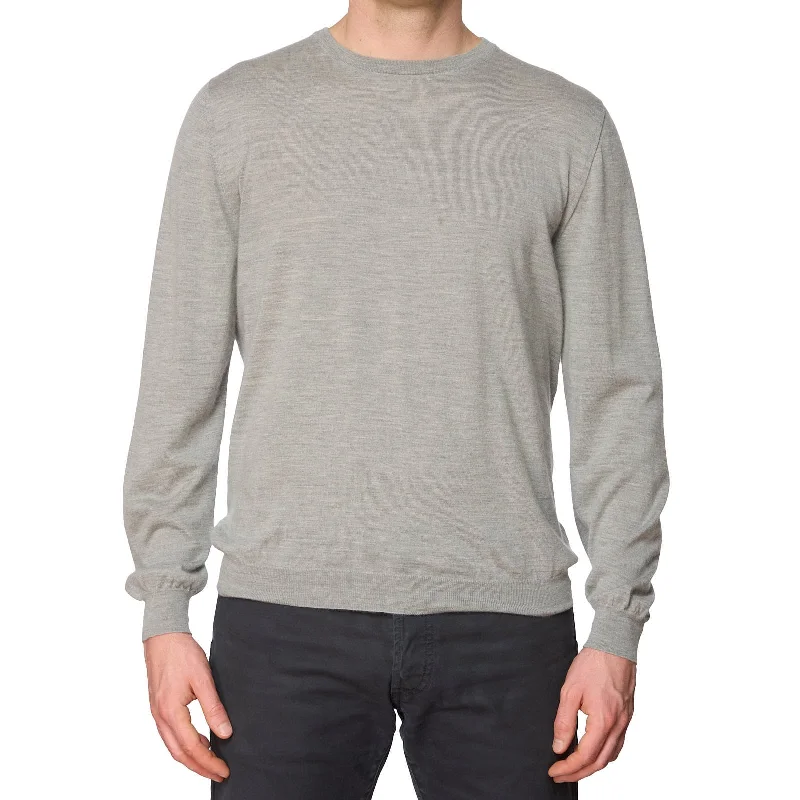 KITON Napoli Handmade Gray Cashmere-Silk Crewneck Sweater EU 52 US L