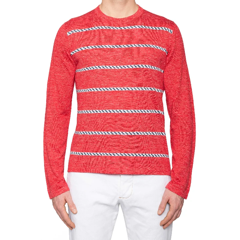 KITON Napoli Red Striped Silk-Linen Crewneck Sweater EU 50 NEW US M