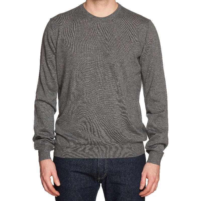 MALO Melange Gray Cashmere Crewneck Sweater EU 54 NEW US XL