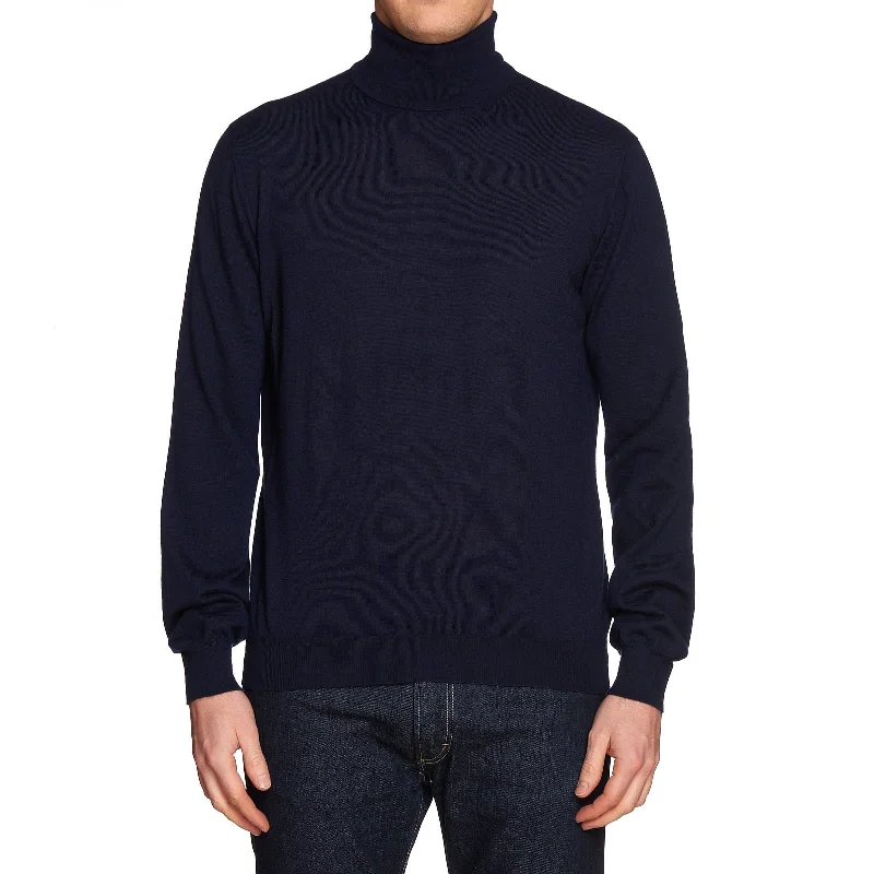 MALO Navy Blue Cashmere Turtleneck Sweater EU 54 US XL