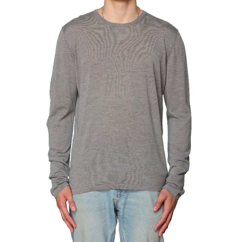 ONES Gray Loro Piana Wool Super 150's Knit Crewneck Luxury Sweater EU 54 NEW US XL