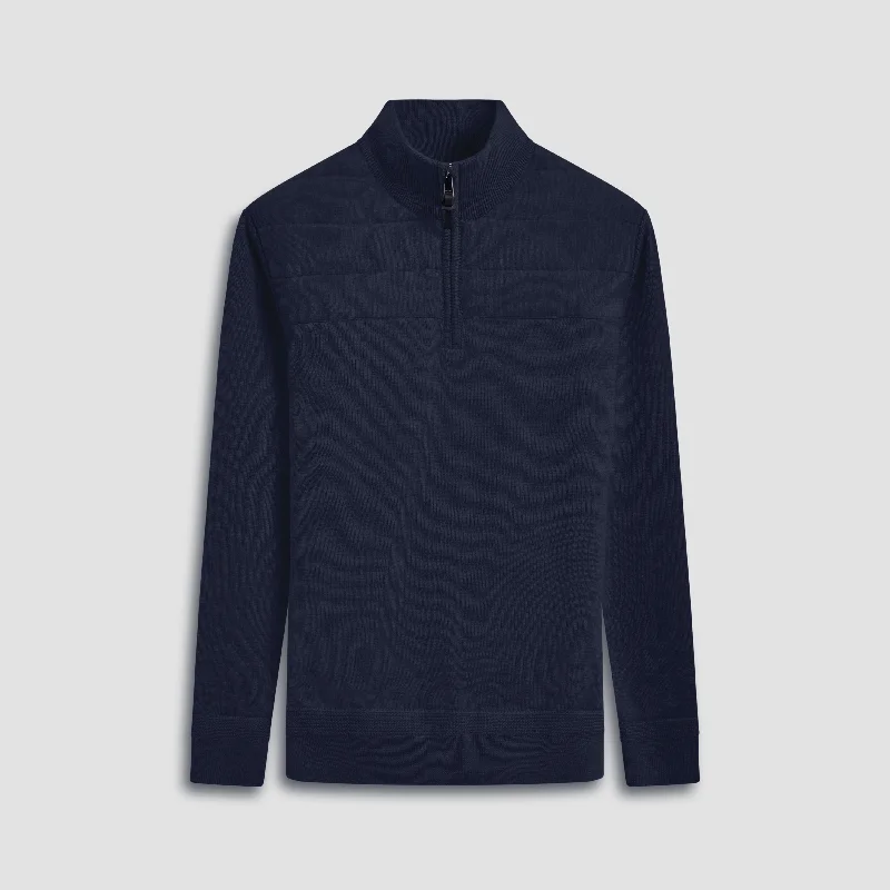 Quilted Yoke Quarter-Zip Sweater