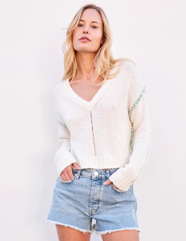 Sundry V-Neck Sweater in Cream