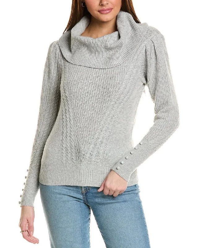 T Tahari Cowl Neck Placed Rib Cable Sweater