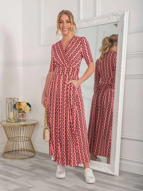 Genesis Wrap Front Maxi Dress (Coral Pink)