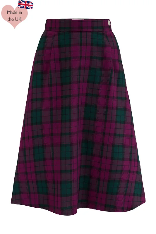 Joan A Line Skirt In Purple Tartan