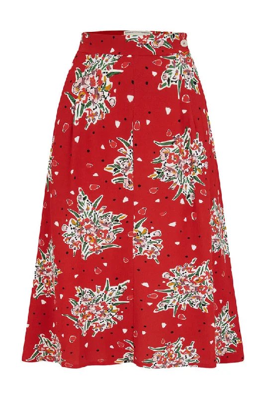 Joan A Line Skirt In Red Floral