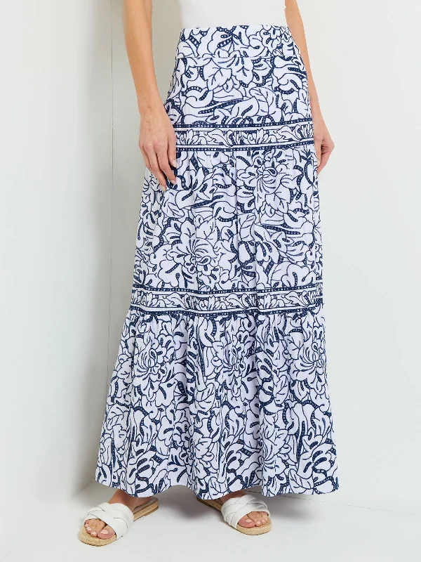 Maxi A-Line Tiered Skirt - Floral Print Cotton