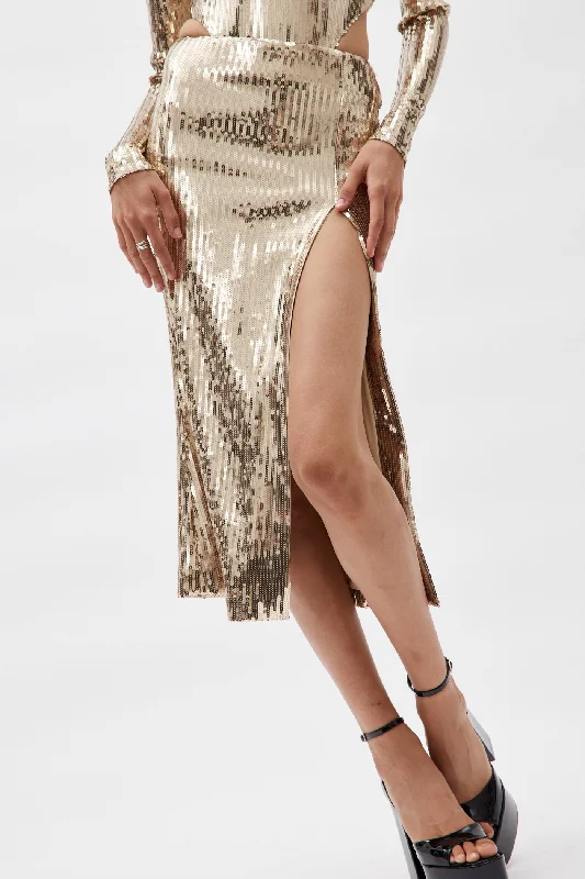 Pencil Gold Sequin Midi Skirt