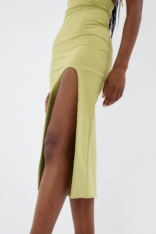 Super High Waist Pistachio Midi Skirt