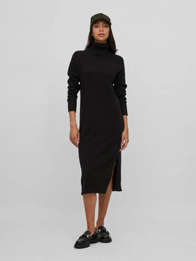 Viril Roll Neck Midi Dress (Black)