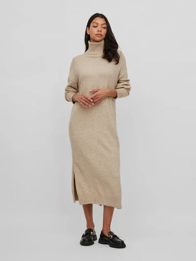 Viril Roll Neck Midi Dress (Natural Melange)