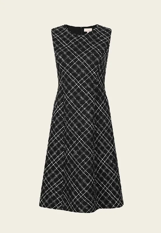 Black Plaid Sleeveless Tweed Dress