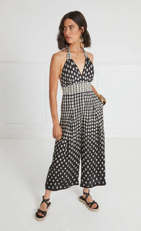 Cowrie Print Jumpsuit - Black