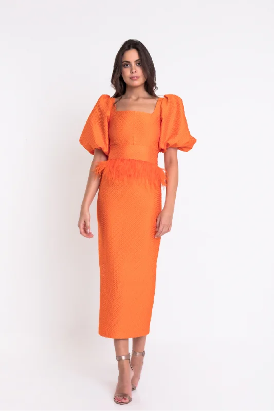 Matilde Cano Naranja Pluma Dress