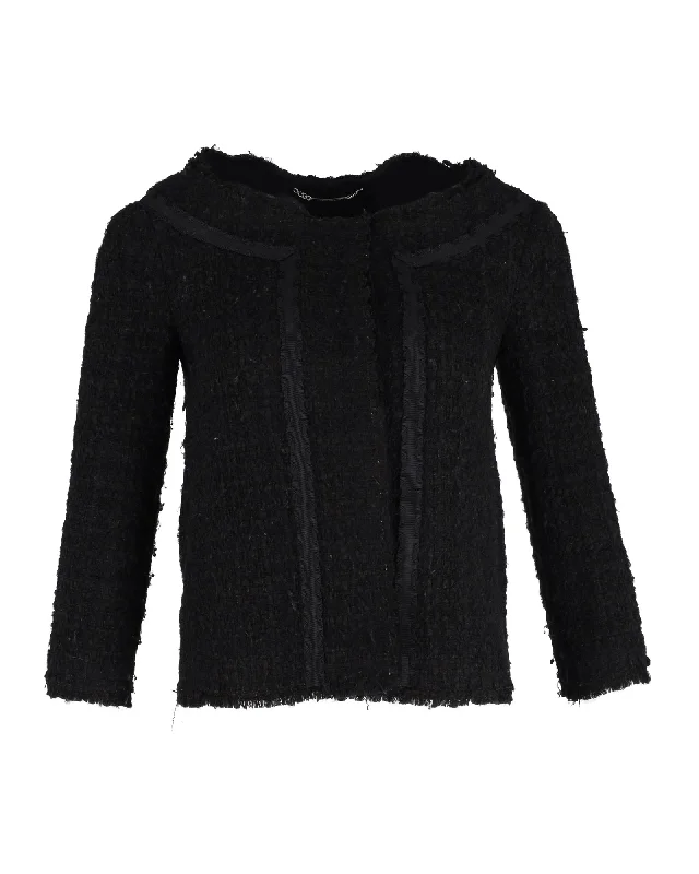 Alberta Ferretti Tweed Jacket in Black Wool