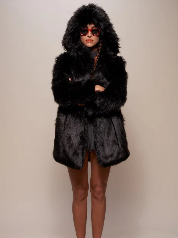 Hooded Women's Faux Fur Coat | Black Wolf