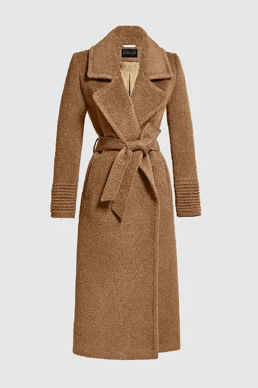 Bouclé Alpaca Long Notched Collar Wrap Coat