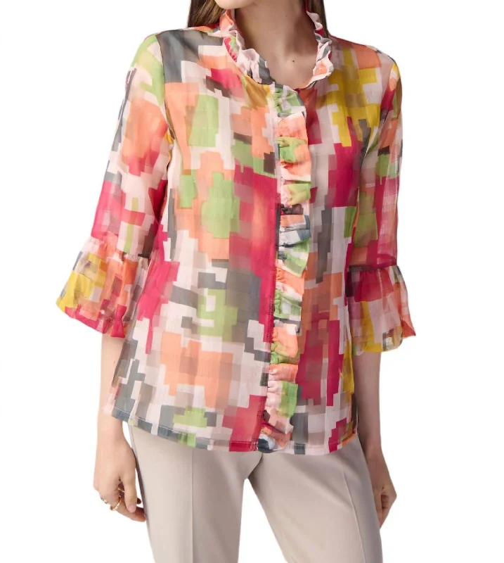 Geo Print Ruffled Jacket In Multi