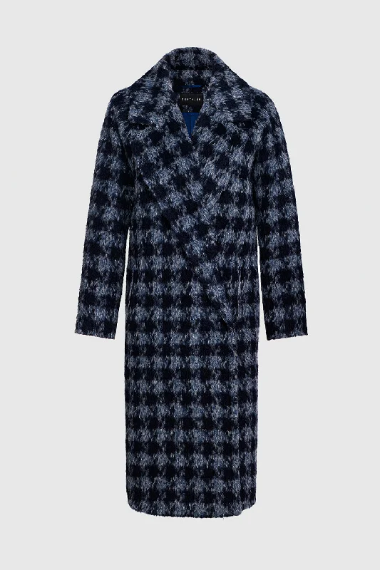 Houndstooth Alpaca Long Raglan Sleeve Notched Collar Coat