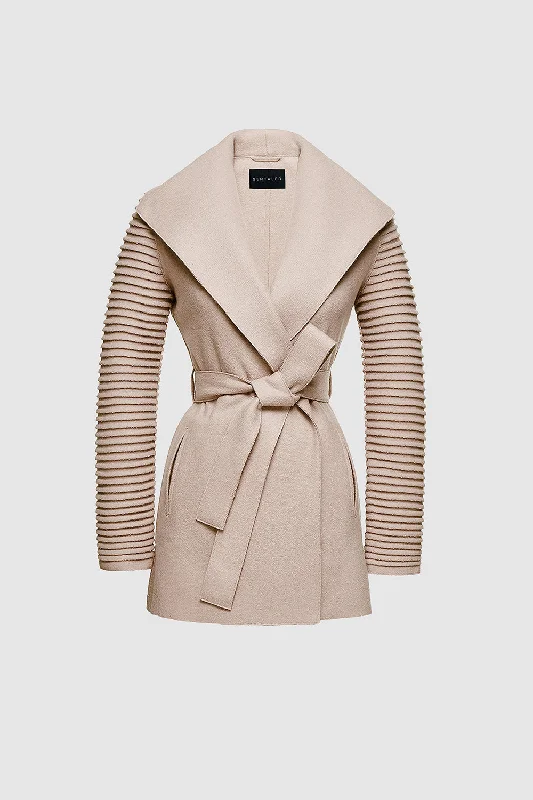 Superfine Alpaca Wrap Coat with Ribbed Sleeves