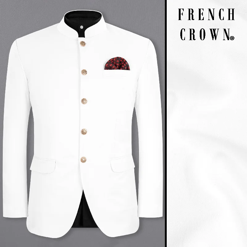 BRIGHT WHITE Subtle Sheen BANDHGALA/MANDARIN BLAZER