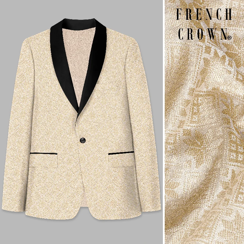 Cameo Brown and Ecru Cream Jacquard Weave Tuxedo Blazer