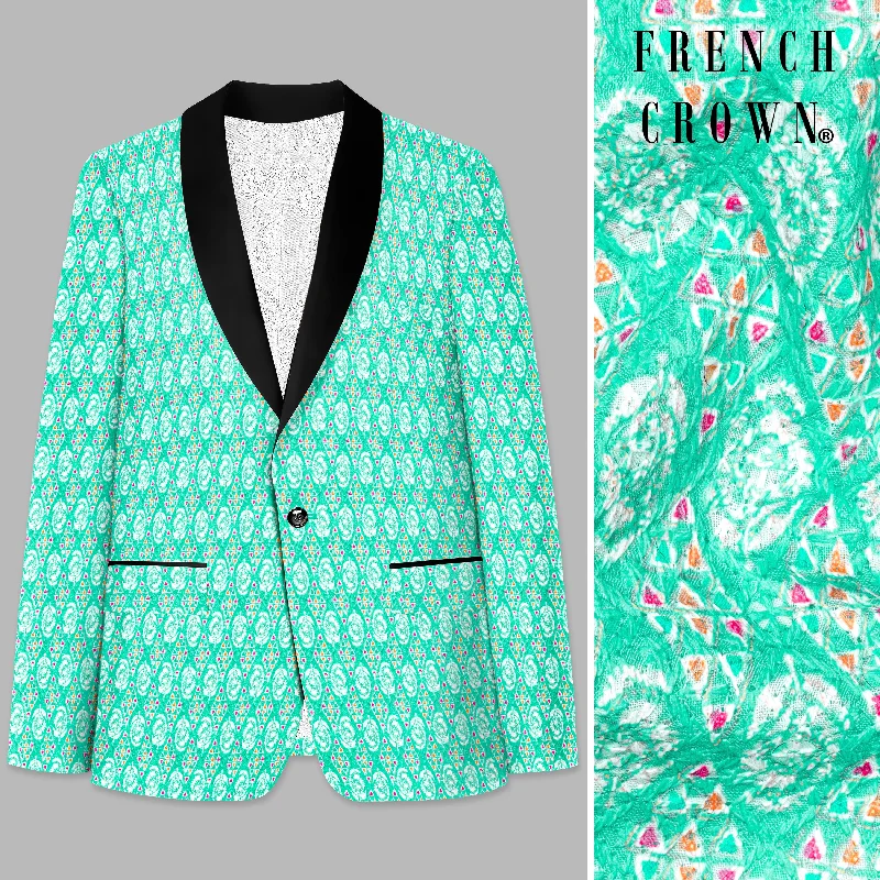 Caribbean Blue And Brilliant Rose Pink Designer Thread Embroidered Tuxedo Blazer