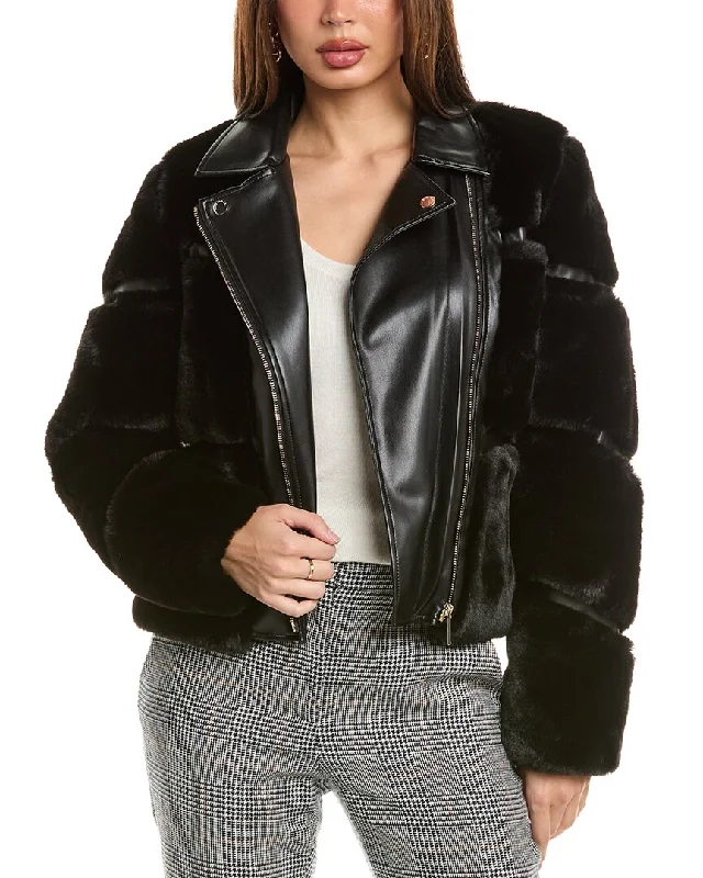 Elie Tahari Mixed Media Moto Jacket