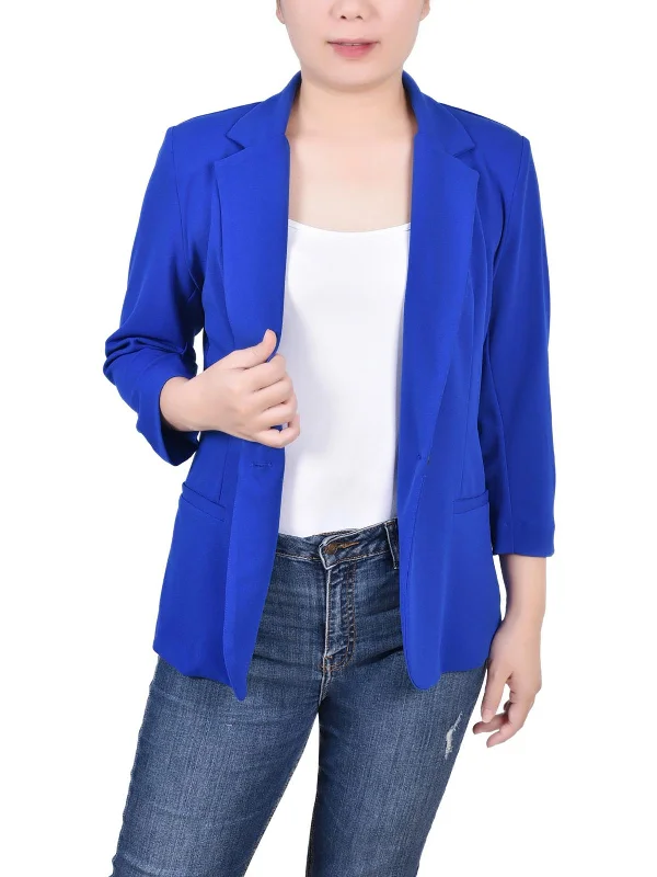 Petites Womens Three Quarter Sleeve Office Wear One-Button Blazer