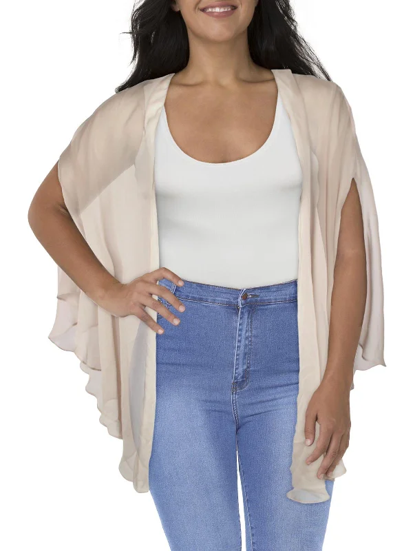 Plus Womens Chiffon Sheer Duster Blazer