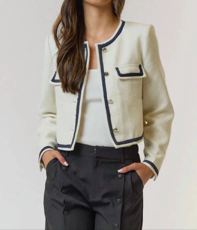 Tweed Jacket In Ivory/navy