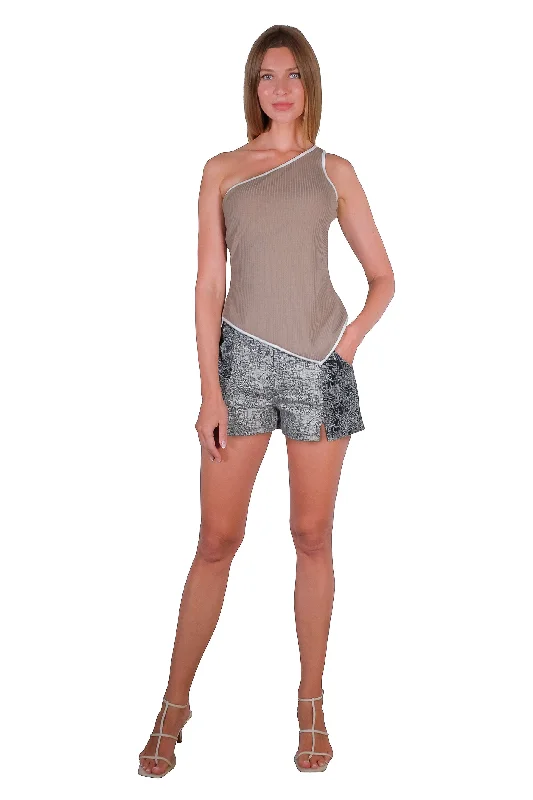 Kassy Two-Toned High-wasited Jacquard Shorts