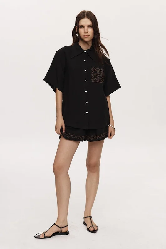 Alisa Short Black Embroidery